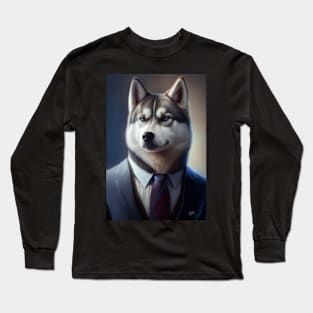 Adorable Husky Dog Wearing A Suit - Unique Wildlife Graphic For Fashion Lovers Long Sleeve T-Shirt